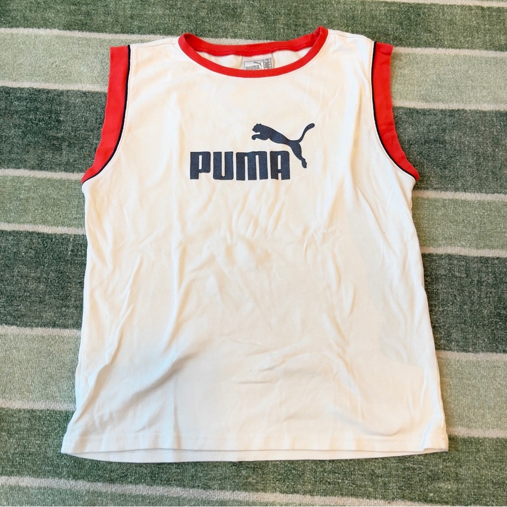 Puma White and Red Muscle Tee with Iconic Logo